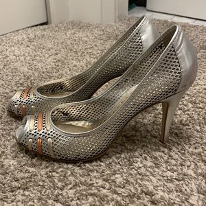BCBGirls. Silver pumps. Open toe